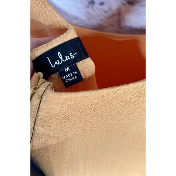 LULUS Women's Light Orange Linen Blend Sleeveless Tassel Dress NWT Medium - Picture 3 of 5